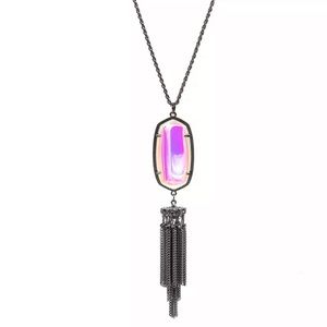 Sold - Black Obsidian AB Dangle Gunmetal Dichroic Cat’s Eye Prong Set Large Nec…